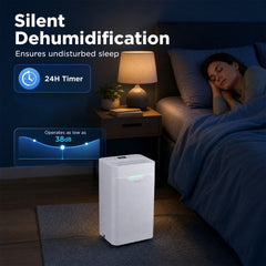 12.5L 35㎡ Dehumidifier for Basement with Drain Hose Smart Humidity Control and 3 Modes 24H Timer-White