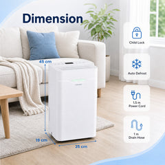 12.5L 35㎡ Dehumidifier for Basement with Drain Hose Smart Humidity Control and 3 Modes 24H Timer-White