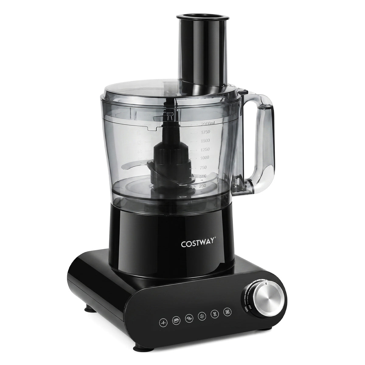 12 Cup Food Processor 600W with 3 Discs & 2 Blades for Slicing Shredding Dough-Black