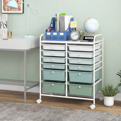 12 Drawers Rolling Storage Cart with 4 Wheels and Brakes-Green
