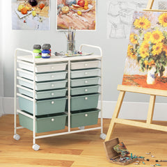 12 Drawers Rolling Storage Cart with 4 Wheels and Brakes-Green