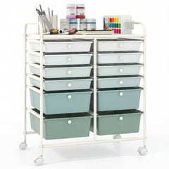 12 Drawers Rolling Storage Cart with 4 Wheels and Brakes-Green