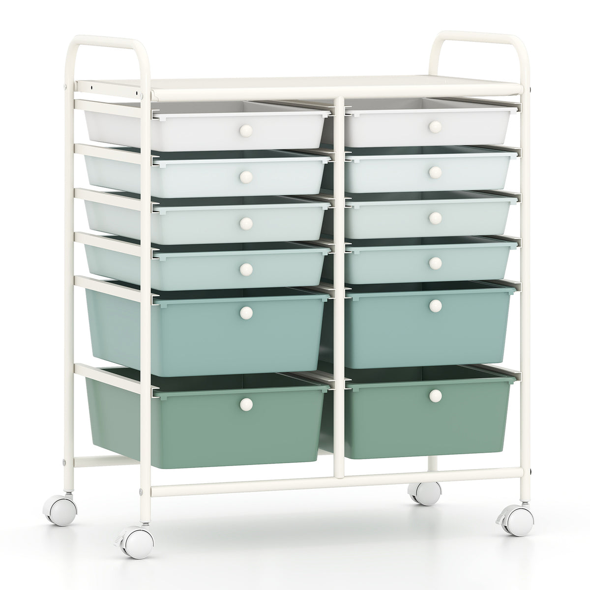 12 Drawers Rolling Storage Cart with 4 Wheels and Brakes-Green
