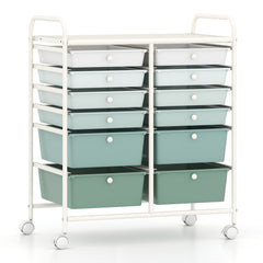 12 Drawers Rolling Storage Cart with 4 Wheels and Brakes-Green