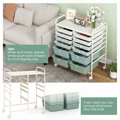 12 Drawers Rolling Storage Cart with 4 Wheels and Brakes-Green