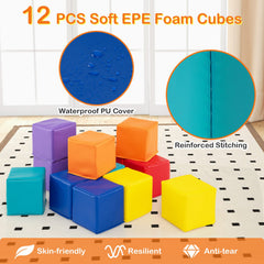12 PCS Foam Building Blocks 5.5" x 5.5" Colorful Climbing Foam Soft Cubes, image 6