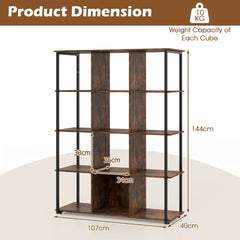 Industrial Open Shelf Display Rack with 2 Anti-tipping Kits for Living Room Bedroom Study-Rustic Brown