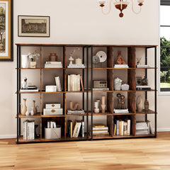Industrial Open Shelf Display Rack with 2 Anti-tipping Kits for Living Room Bedroom Study-Rustic Brown