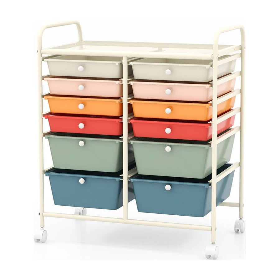 12 Drawers Rolling Storage Cart with 4 Wheels and Brakes-Colourful