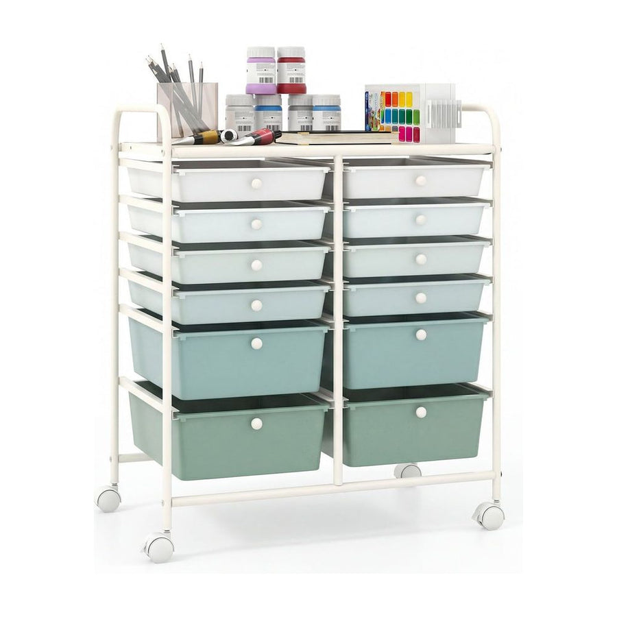 12 Drawers Rolling Storage Cart with 4 Wheels and Brakes-Green