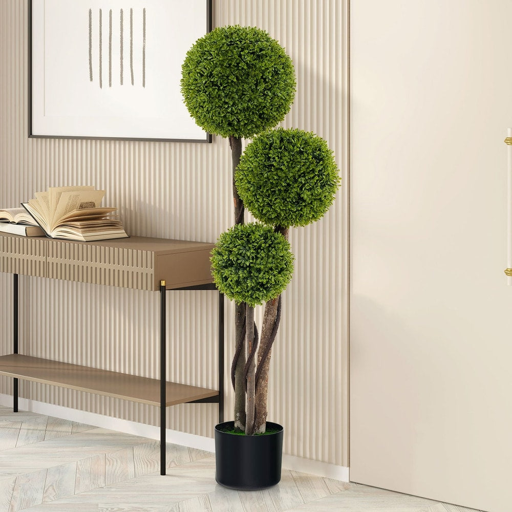 120 CM Artificial Boxwood Topiary Ball Tree with Triple Ball for Home Office