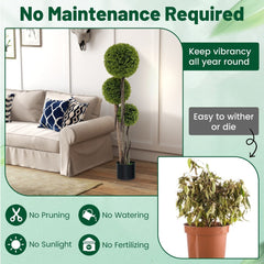 120 CM Artificial Boxwood Topiary Ball Tree with Triple Ball for Home Office