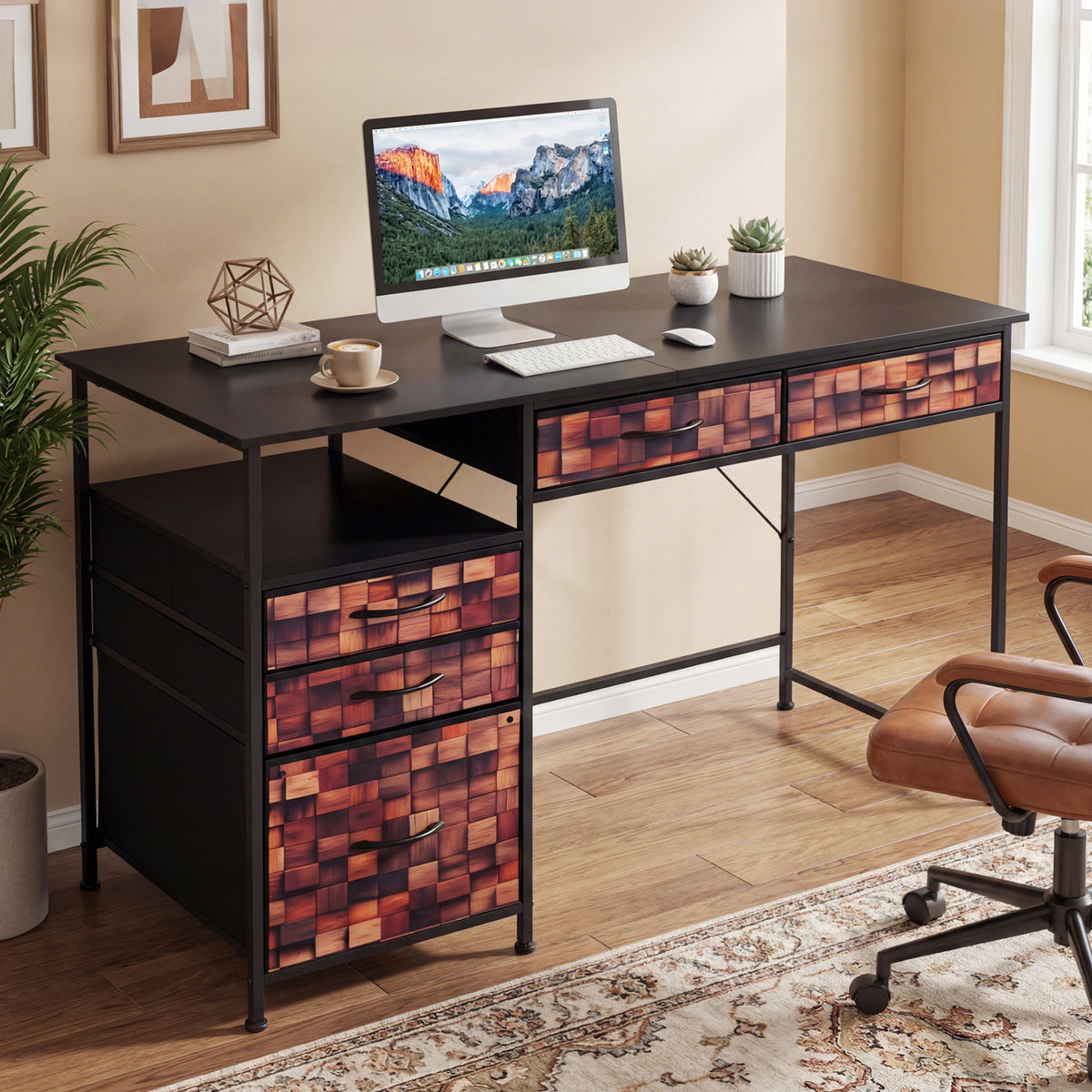 120 CM Computer Desk Home Office Desk with Metal Frame-Coffee