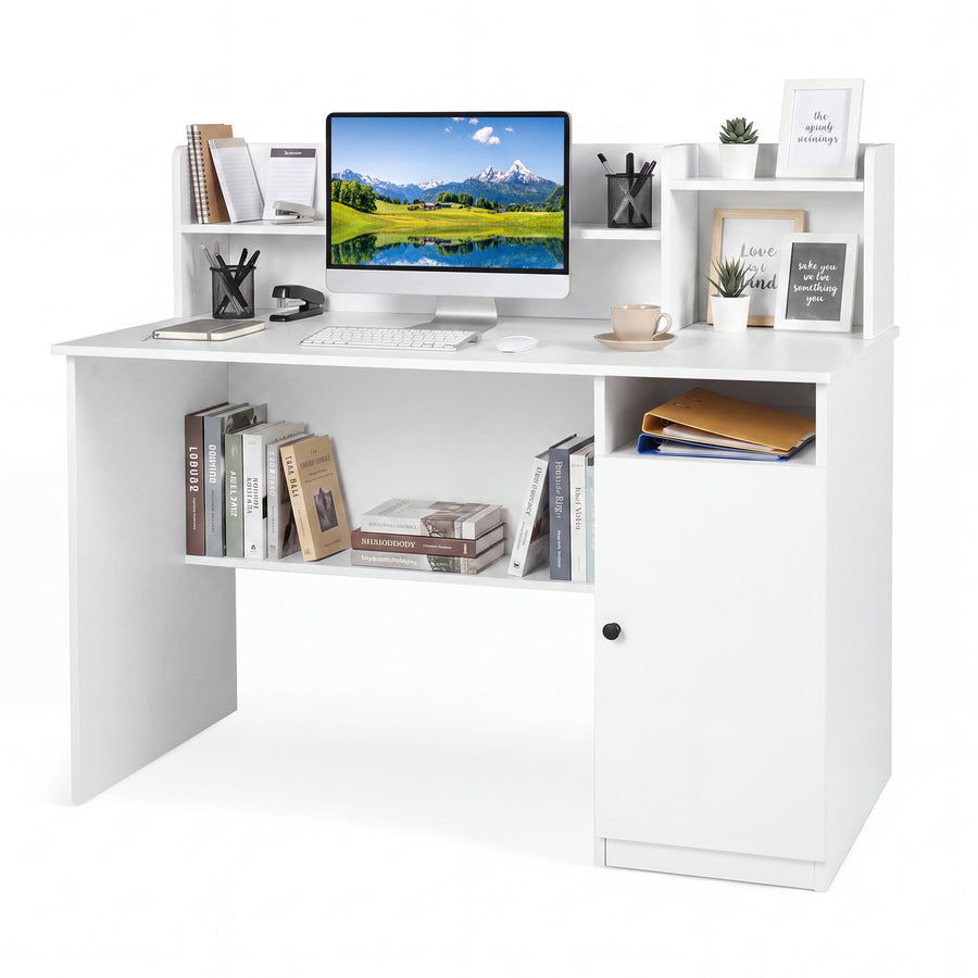 120 CM Computer Desk with Monitor Stand and Storage Cabinet-White