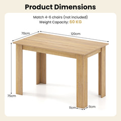 120 CM Dining Table for 4-6 People Wooden Rectangular Table Long Dinner Table-Natural