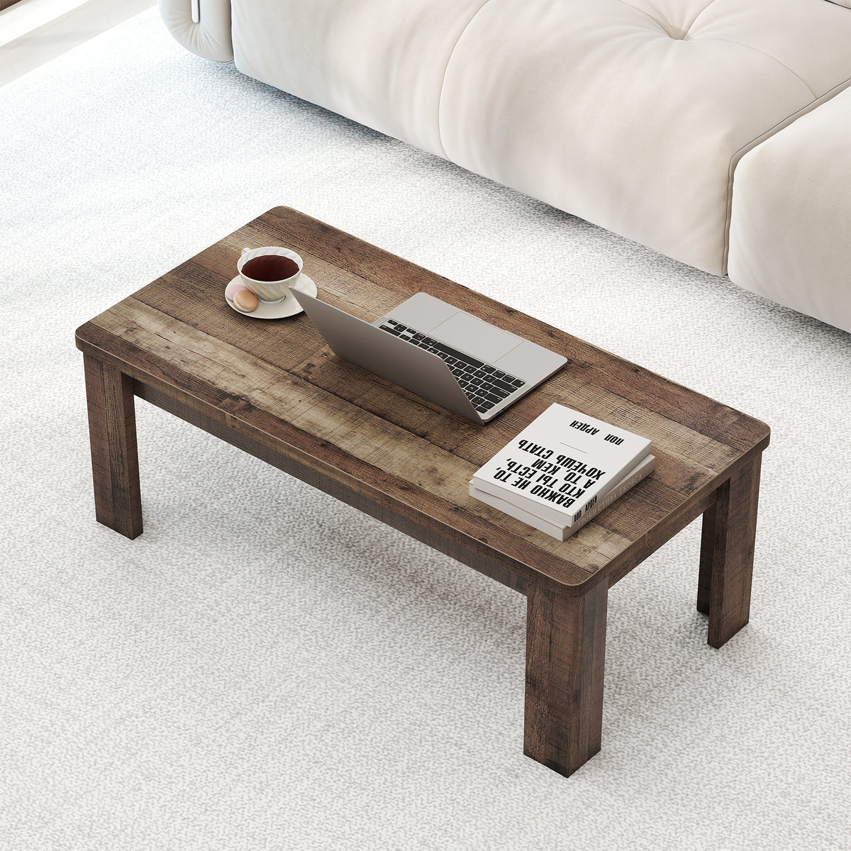 120 cm Farmhouse Coffee Table with Spacious Tabletop-Brown