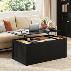 120 cm Lift Top Coffee Table with Barn Sliding Doors and Cabinets for Living Room-Blck