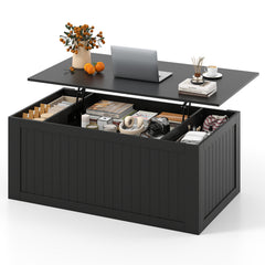 120 cm Lift Top Coffee Table with Barn Sliding Doors and Cabinets for Living Room-Blck