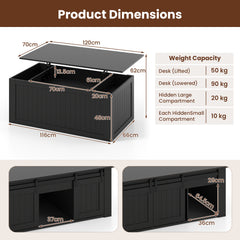120 cm Lift Top Coffee Table with Barn Sliding Doors and Cabinets for Living Room-Blck