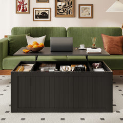 120 cm Lift Top Coffee Table with Barn Sliding Doors and Cabinets for Living Room-Blck