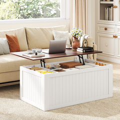120 cm Lift Top Coffee Table with Barn Sliding Doors and Cabinets for Living Room-White
