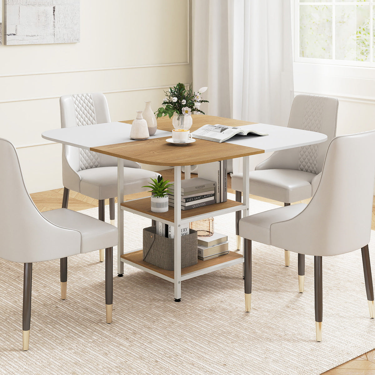 120 cm Modern Dining Table with Mix-colored Tabletop-Natural