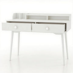 120 CM Writing Desk in white with two drawers pulled open to show the storage space