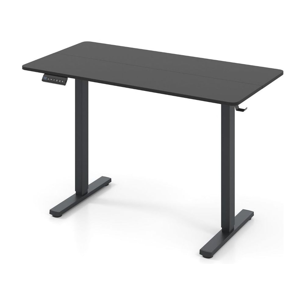 Electric Standing Computer Desk with 3 Memory Preset in black, front view with control panel