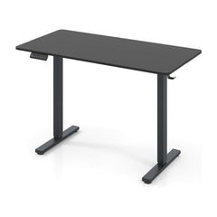 Electric Standing Computer Desk with 3 Memory Preset in black, front view with control panel