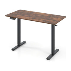 Electric Standing Computer Desk with 3 Memory Preset in rustic brown wood effect with black legs