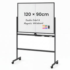 120 x 90 cm Mobile White Board with Lockable Universal Wheels and Double-Sided Magnetic Surface-Black