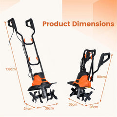 1200W Powerful Foldable Garden Rototiller for Lawn Soil Digging-Orange