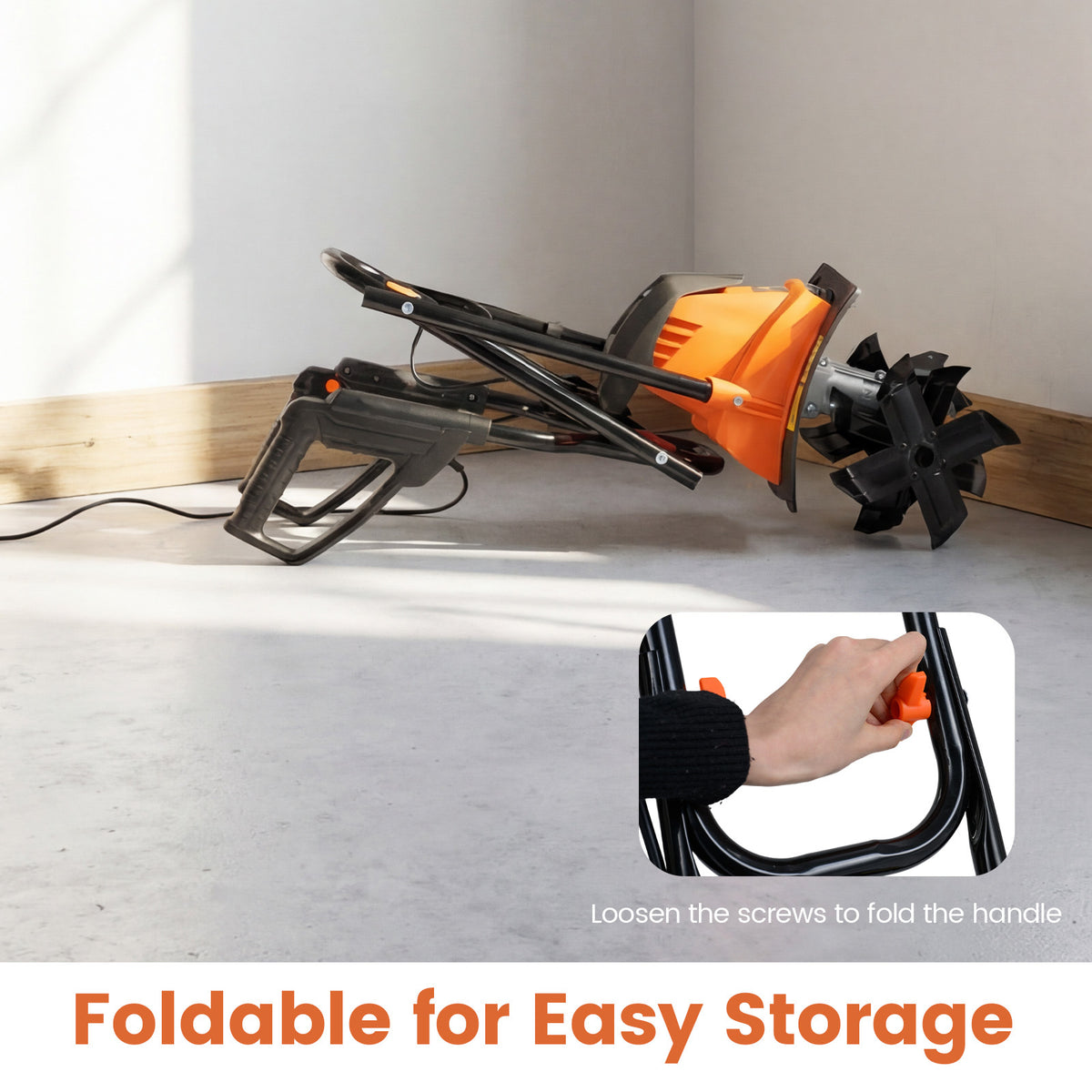 1200W Powerful Foldable Garden Rototiller for Lawn Soil Digging-Orange
