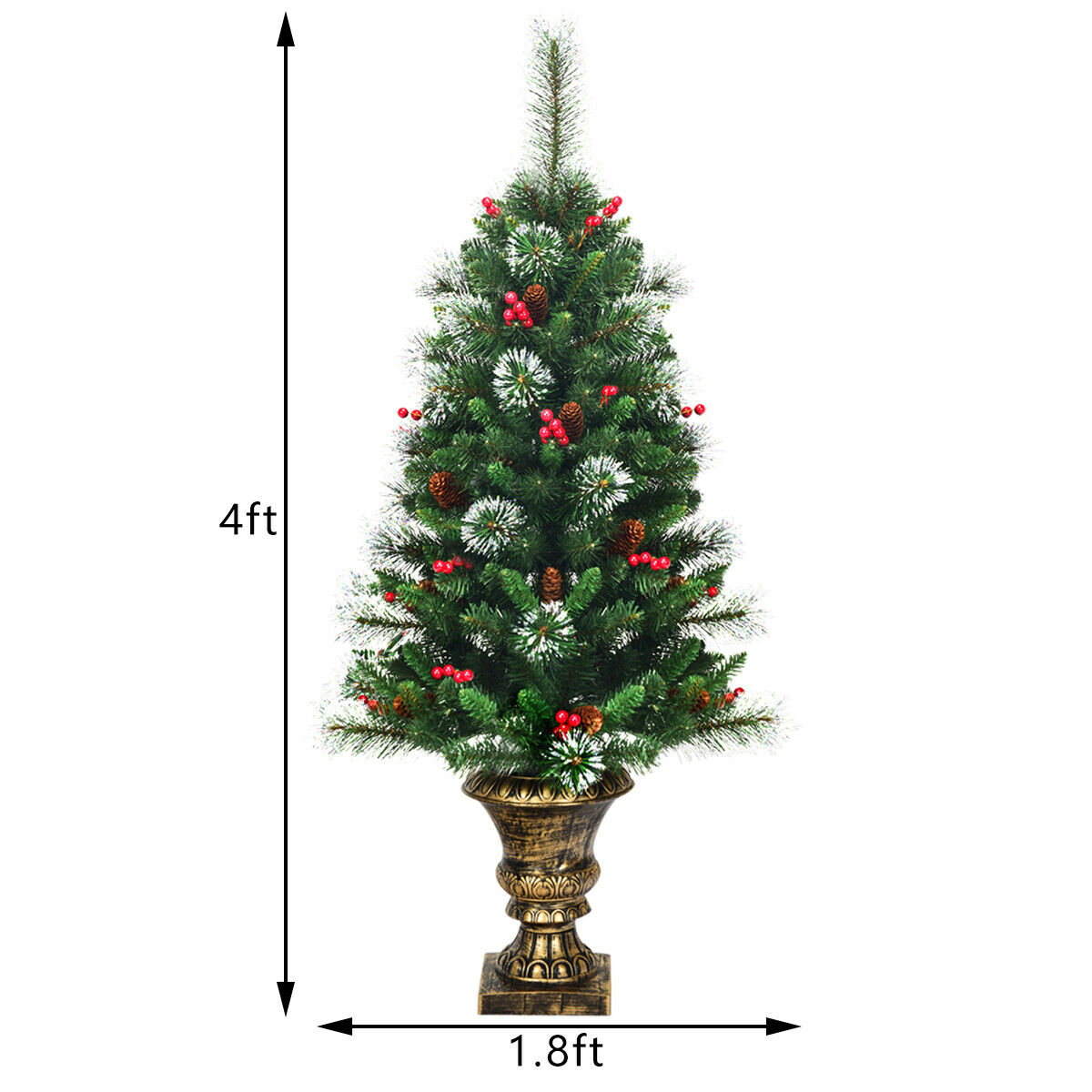 4FT/ 120CM Artificial Christmas Tree with Pine Cones and Decorative Pot
