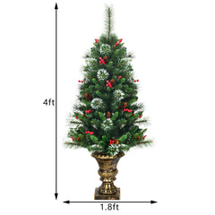 4FT/ 120CM Artificial Christmas Tree with Pine Cones and Decorative Pot