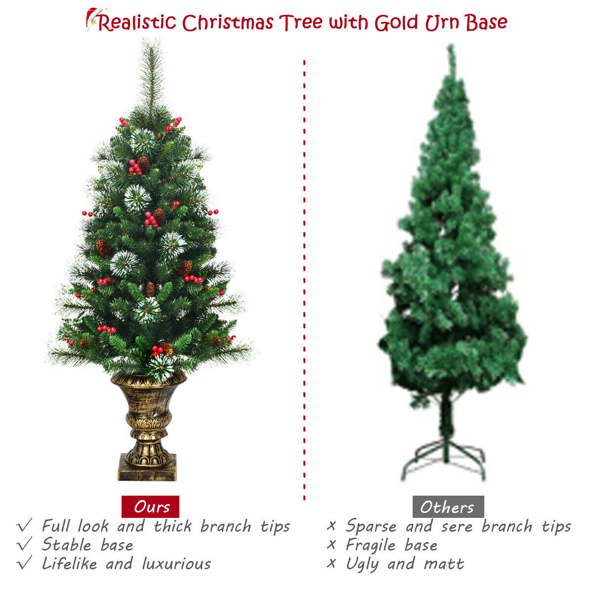 4FT/ 120CM Artificial Christmas Tree with Pine Cones and Decorative Pot