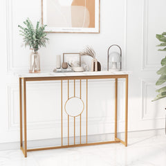 120cm Modern Faux Marble Top Console Table with Heavy-duty Metal Frame-White