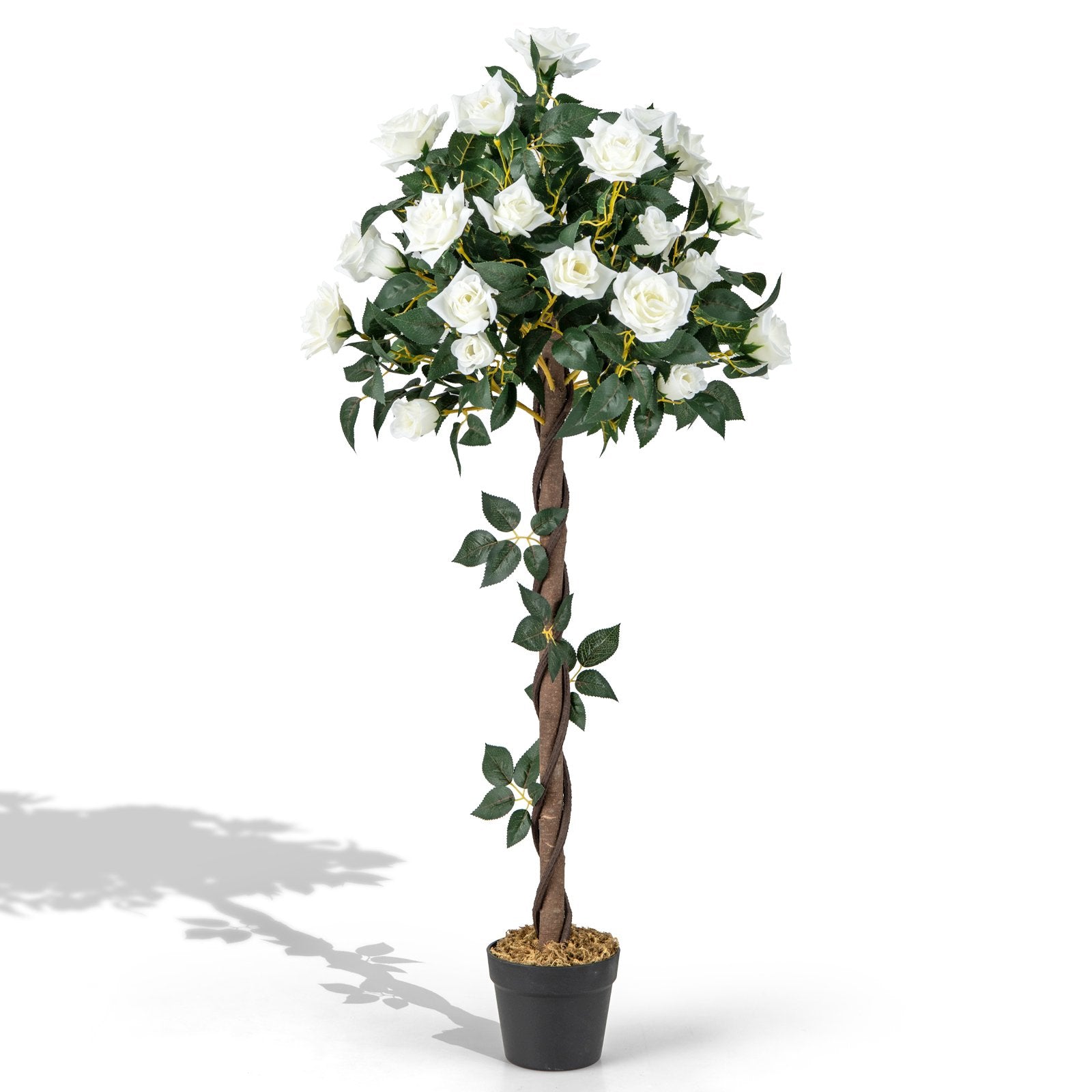 120 CM Artificial Flower Tree Faux Floral Plant with White Roses
