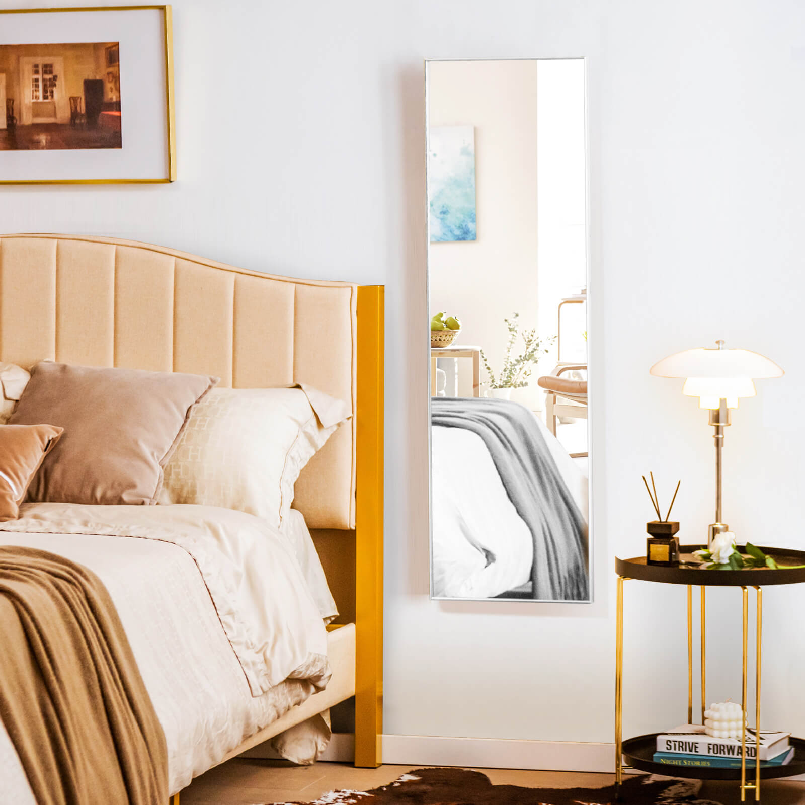 120 x 37 cm Full Length Wall Hanging Mirror with Adjustable Hook-Silver