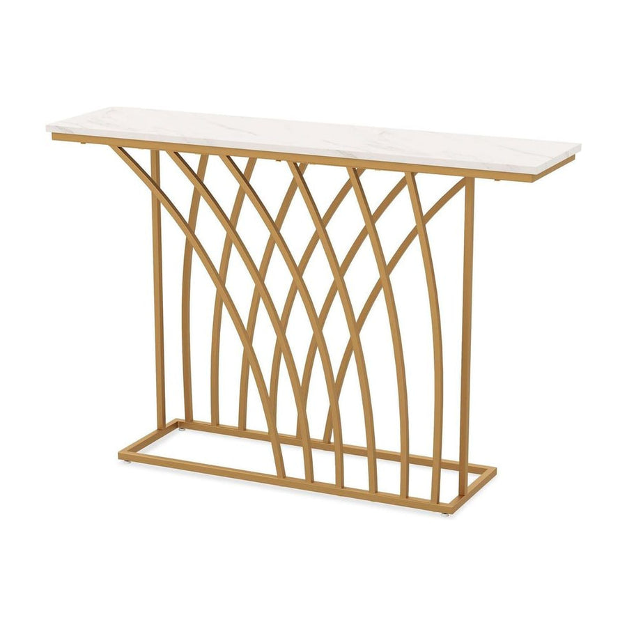 120cm Console Table with Faux Marble Tabletop a white marble effect top and gold metal frame