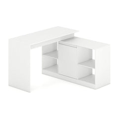 120CM Reversible Corner Writing Desk with 2-Way Cabinet in white finish