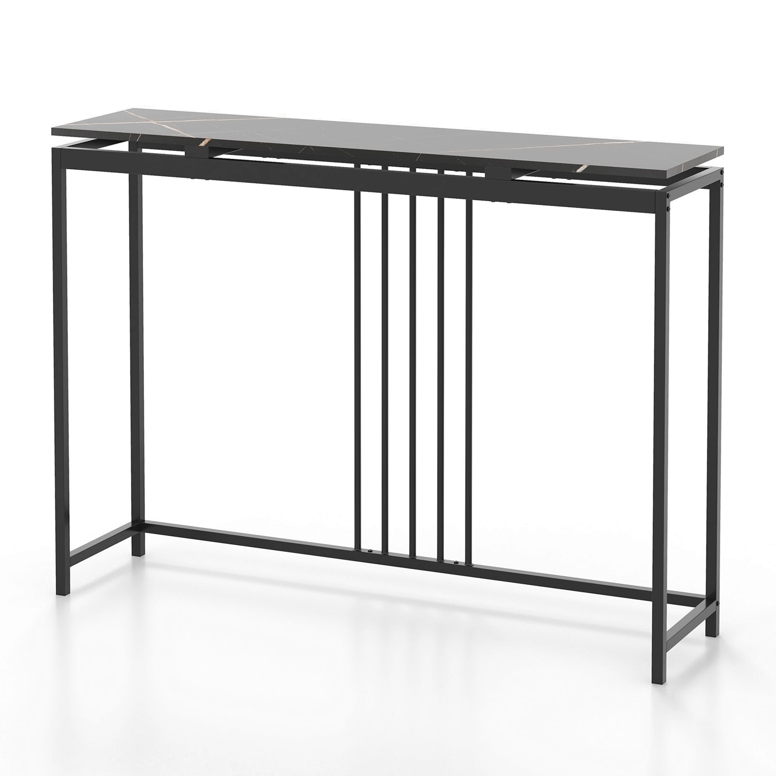120cm Console Table Narrow Entryway Table with Faux Marble Tabletop-Black