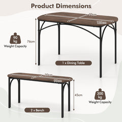 120cm Space Saving Kitchen table set with Wooden Table and 2 Benches-Brown