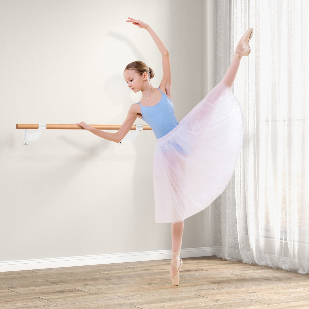 120CM Wall-Mounted Beech Wood Ballet Barre-White