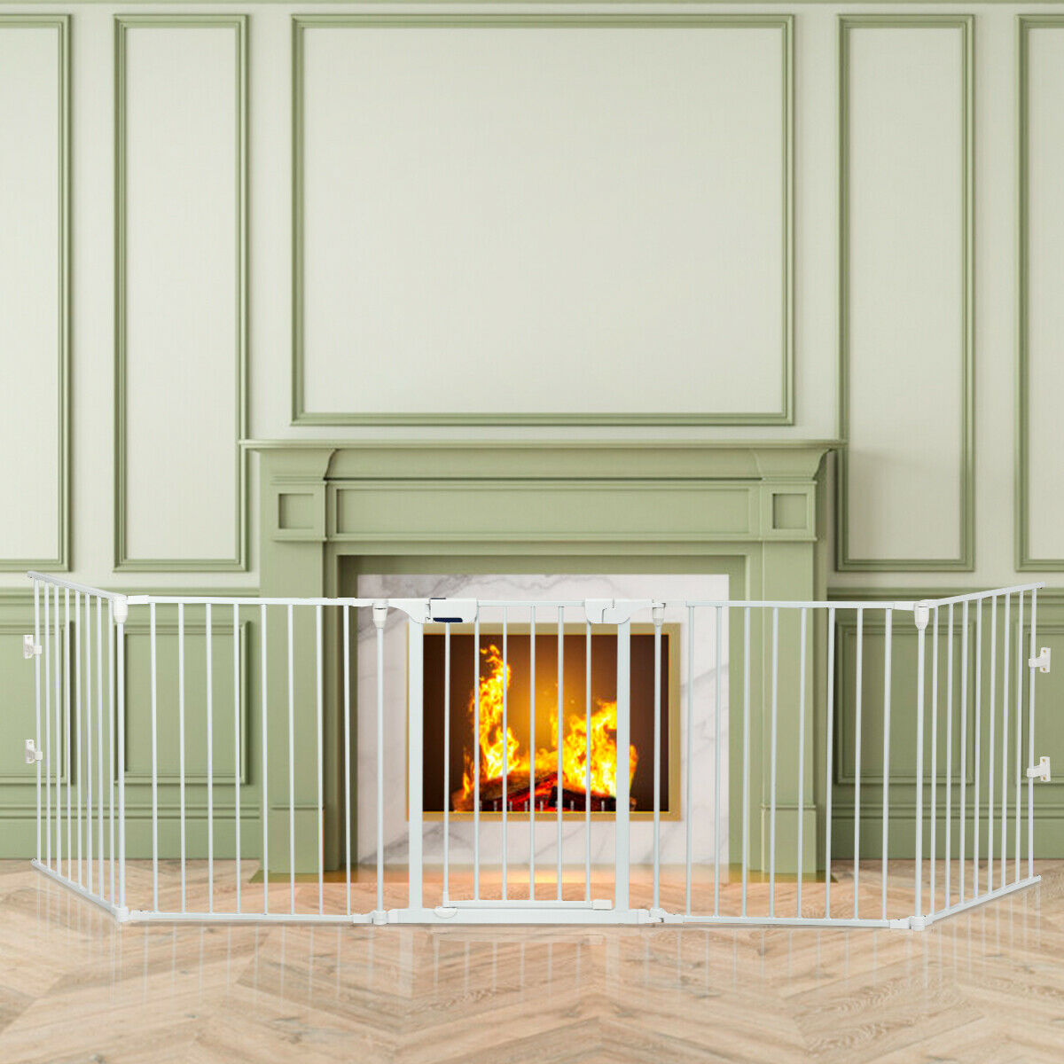 5 Panel Baby Safety Playpen Fireplace Barrier Gate Room Divider-White