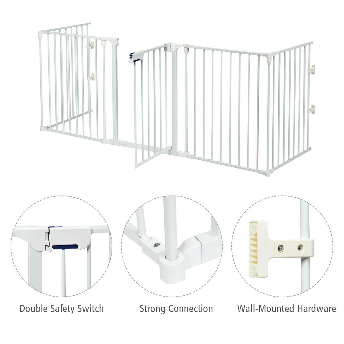5 Panel Baby Safety Playpen Fireplace Barrier Gate Room Divider-White