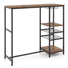 121cm Long Bar Table Bar Height Dining Table with Storage Shelves-Rustic Brown