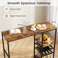 121cm Long Bar Table Bar Height Dining Table with Storage Shelves-Rustic Brown