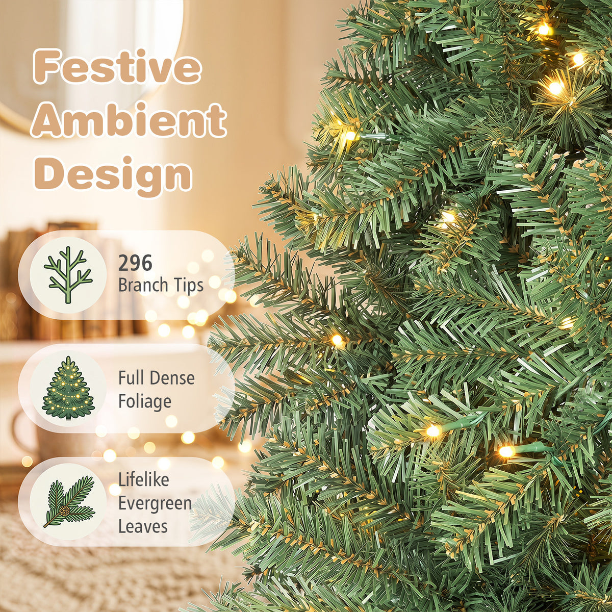 122 cm Artificial Christmas Tree with Branch Tips and LED Lights for Indoor