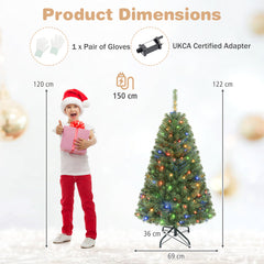 122 cm Artificial Christmas Tree with Branch Tips and LED Lights for Indoor